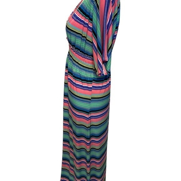 Sunkissed vertical striped, half sleeve, V-neck multicolored maxi dress. - Picture 3 of 4